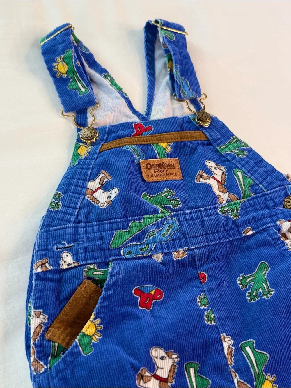 Vintage OshKosh B'gosh Blue Corduroy Overalls with Animal Print-Cowboy